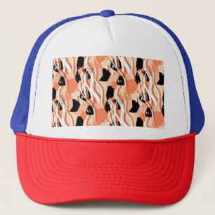 Casquette Pêcher noir blanc Motif Abstrait.