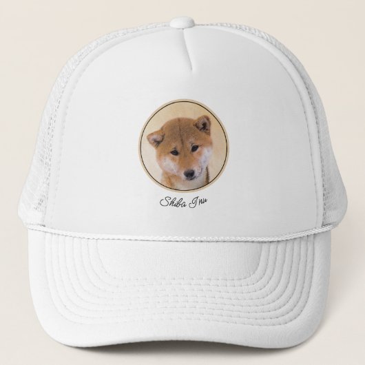 Casquette Peinture Shiba Inu (Rouge) - Art Chien original (Devant)