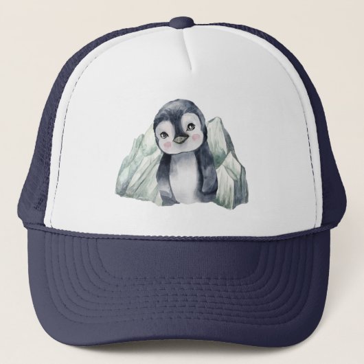 Casquette Penguin En Hiver Aquarelle Trucker Chapeau (Devant)