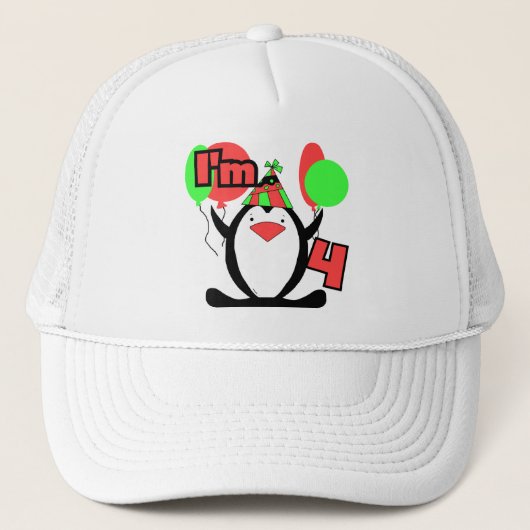Casquette Penguin I'm 4 Anniversaire T-shirts et cadeaux (Devant)