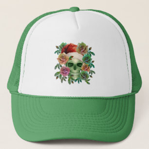 CASQUETTE PÈRE NOËL DRÔLE CRÂNE VERT ET FLORAL NOËL