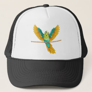 Casquette Perruche ondulée sur une corde avec les ailes ouve