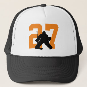 Casquette Personalized Custom Hockey Goalie Number Orange