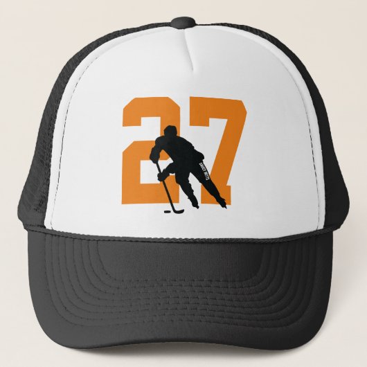 Casquette Personalized Custom Hockey Player Number Orange (Devant)