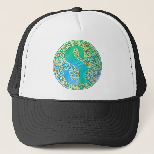 Casquette Personalized Initial 'S' Hat - Gold Teal Mandala (Devant)