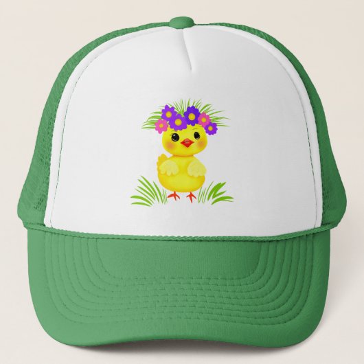 Casquette Petit canard jaune avec fleurs (Devant)