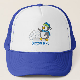Casquette Petit pingouin avec boules de neige agitant chapea