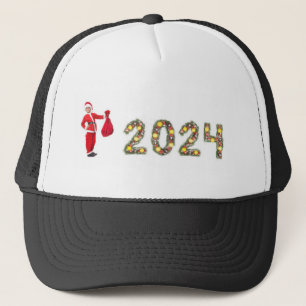 Casquette Photo du Père Noël tenant des cadeaux 2024 année i