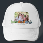 Casquette Photo du texte rétro de mon père<br><div class="desc">Ce casquette photo fait un cadeau parfait pour papa! Le design comprend une photo avec des angles arrondis et le texte rétro "meilleur papa jamais". Personnalisez avec le nom des enfants.</div>