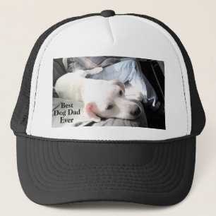 Casquette Photo of Cute White Dog Hanging Out with Dad