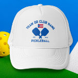 Casquette Pickleball Club Team Name Puerto Rico Flag Custom<br><div class="desc">Stand out on the pickleball court with this stylish hat featuring crossed pickleball paddles, the flag of Puerto Rico, and your custom text. Personalize it easily to include your club name, team name, city, or any wording of your choice. You can also change the font and paddle colors - just...</div>