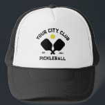 Casquette Pickleball Club Team Player Custom Pickle Gift<br><div class="desc">Standout on the pickleball court in this super cool hat featuring crossed pickleball paddles, a ball and your custom text. Easily change the wording to include your pickleball club name, team name, city/location or any wording your choose. Also change the font and graphic colors - just click edit/personalize. Makes an...</div>