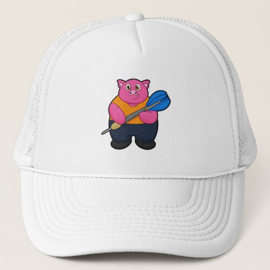 Casquette Pig comme joueur de fléchettes avec fléchettes (Devant)