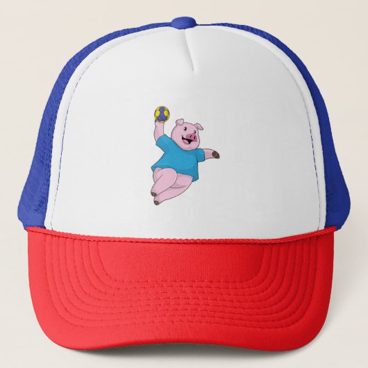 Casquette Pig en tant que joueur de handball avec Handball (Devant)