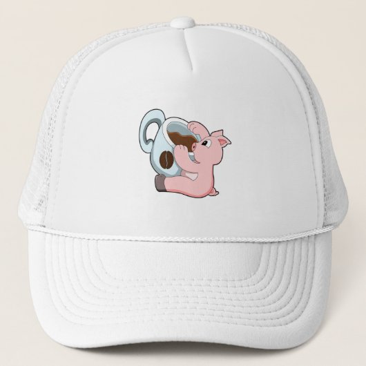 Casquette Pig with Cup of Coffee (Devant)