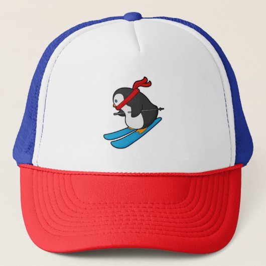 Casquette Pingouin comme skieur avec ski (Devant)
