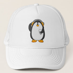 Casquette Pingouin et téléphone mobile avec casque