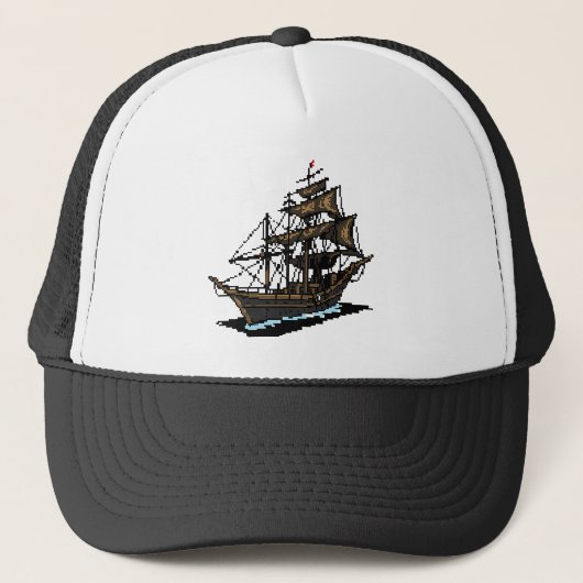 Casquette Pixel Art Sailing Ship on Water (Devant)