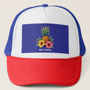 Casquette Plage d'été Hawaii Floral d'Ananas et Hibiscus