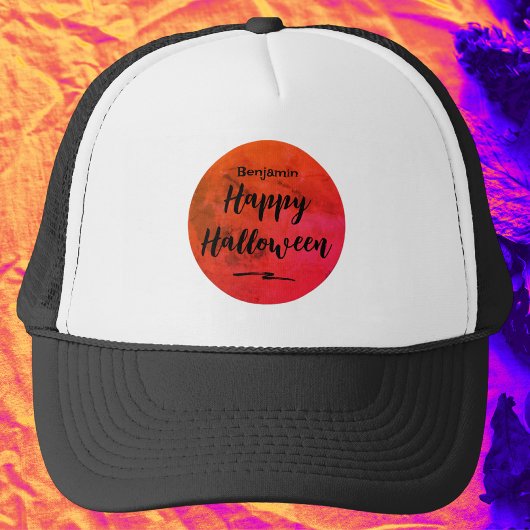 Casquette Pleine lune noire et orange Joyeux Halloween