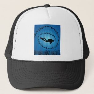 Casquette Plongeur sous-marin dans un poisson de fond