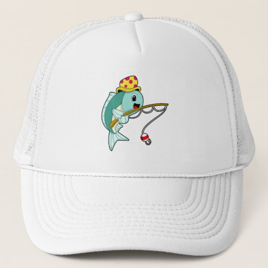 Casquette Poisson à la pêche avec bâton de pêche et Casquett (Devant)