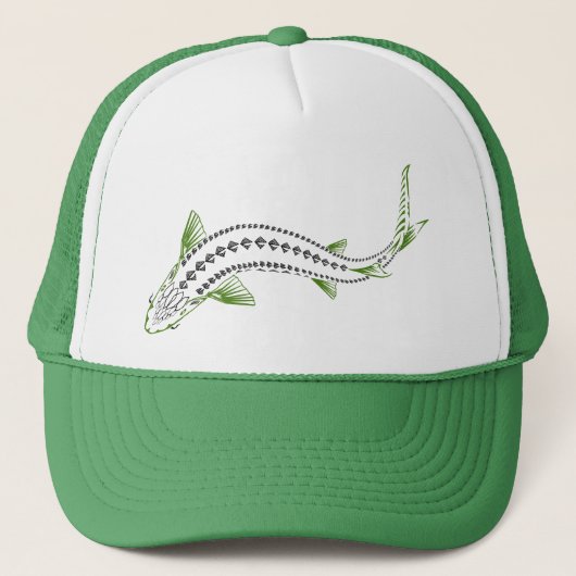 CASQUETTE POISSON DE STURGEON TRIBAL VERT (Devant)