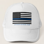 Casquette Police Mince Blue Line American Flag Ajouter un no<br><div class="desc">Cet casquette est doté d'un drapeau américain en noir et blanc,  d'une fine ligne bleue de la police et d'un nom que vous pouvez personnaliser.</div>