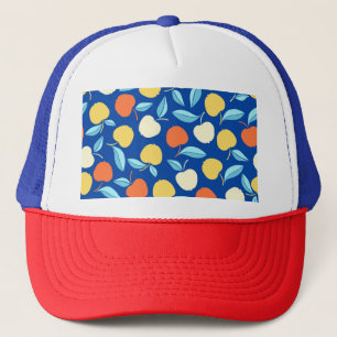 Casquette Pommes feuilles, arrière - plan bleu, motif transp