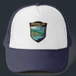 Casquette Pont d'état du parc Deception Pass Badge de Washin<br><div class="desc">Illustration du parc d'état de Deception Pass dans un style badge. Le parc relie la baie Skagit,  partie de Puget Sound,  au détroit Juan de Fuca. Une paire de ponts appelés collectivement le pont du col de la tromperie traverse le col de la tromperie.</div>