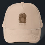 Casquette Porcupine cartonné mignon avec votre nom ou votre<br><div class="desc">Ajoutez un nom ou un message pour créer un casquette personnalisé qui est parfait pour les amoureux des animaux et les fans de porc-épic. Ce casquette de baseball ou casquette de camionneur présente une jolie illustration de dessin animé d'un petit porc-épic avec votre texte ci-dessous.</div>
