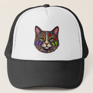 Casquette Portrait de chat coloré fleurissant papillon Mam