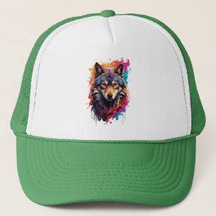 Casquette Portrait de loup coloré Art animalier abstrait-876