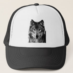 Casquette Portrait de loup noir et blanc