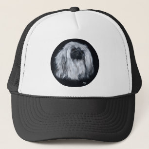 Casquette Portrait de Pékinois en noir et blanc