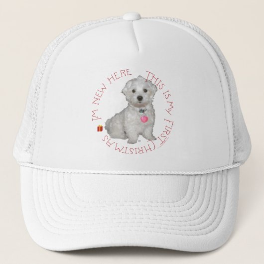 Casquette Premier Noël de chiot maltais (Devant)