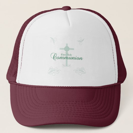 Casquette Première communion, écriture en vert clair (Devant)