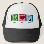 Casquette Prière d'amour pour la paix<br><div class="desc">A peace sign,  heart,  and two hands folded to pray. Un doux poison religieux.</div>