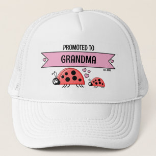 Casquette Promue au rang de mamies coccinelles blanc rose