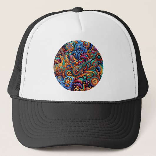 Casquette Psychédélique Batik Guitare Art-Colorful Musique R (Devant)