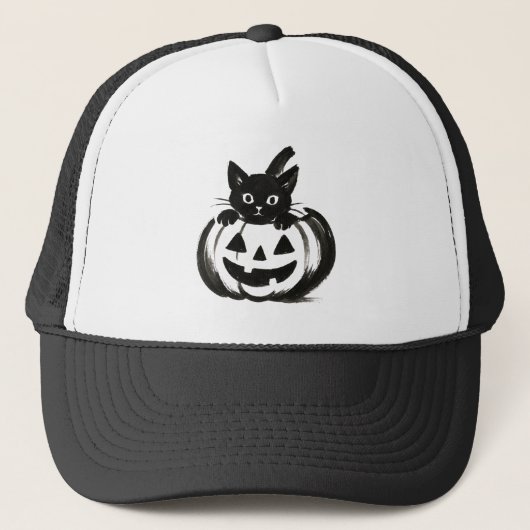 Casquette Pumpkin Peek – Black Cat Halloween Design on  (Devant)