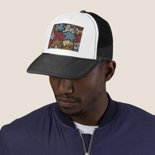 Casquette RAB Rockabilly Leopard Zebra Puzzle Imprimer Cadea (En situation)