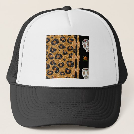 Casquette RAB Rockabilly Or Imprimé Léopard Crânes de Sucre (Devant)
