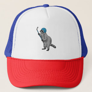 Casquette Racoon au hockey sur glace avec bâton de hockey su