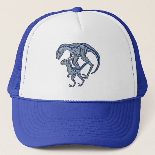 Casquette Raptor dinosaur baseball trucker blue hat (Devant)