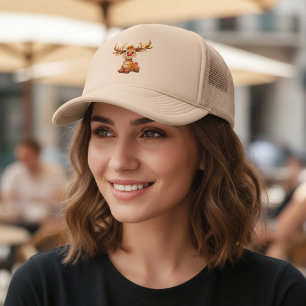Casquette Renne de dessin animé avec nez et lumières rouges