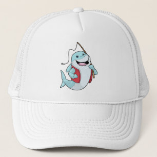 Casquette Requin à la pêche avec canne à pêche