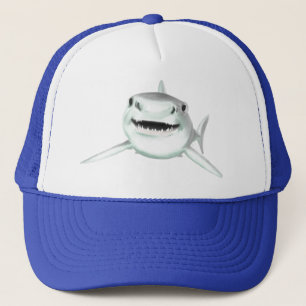 Casquette requin aquarelle souriant gris vert océan animal