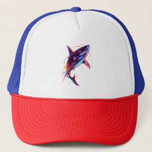 Casquette Requin Néon Vibrant Océan Digital Moderne