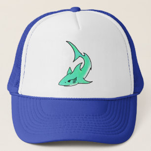 Casquette requin souriant de dessin animé bleu vert océan an